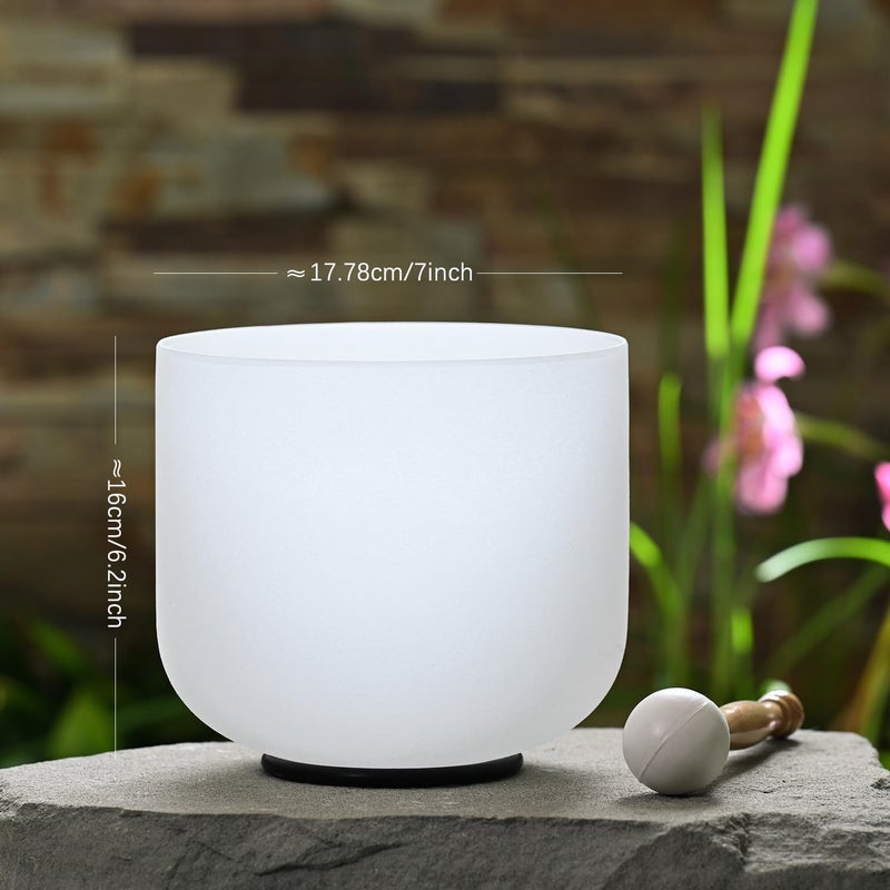 CVNC 432HZ 7 Inch F Note Heart Chakra Frosted Quartz Crystal Singing Bowl Meditation Therapy Sound Healing Bowl with Mallet O-ring and White Carry Bag - Image 4